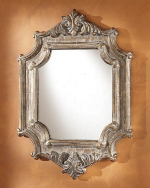 Hexagonal Wall Mirror Scalloped Detail In Aged Verti Gold