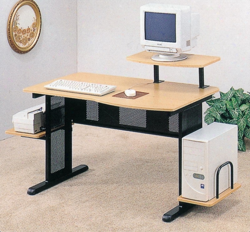 Home Office Black/beech Finish Compute rDesk Workstation W/printer Dock