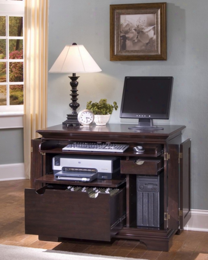 Home Office Compact Computer Cabinet In Cherry Finish