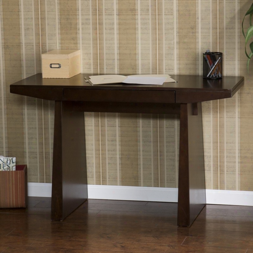 Close Office Computer Desk Asian Styling In Espresso Finish