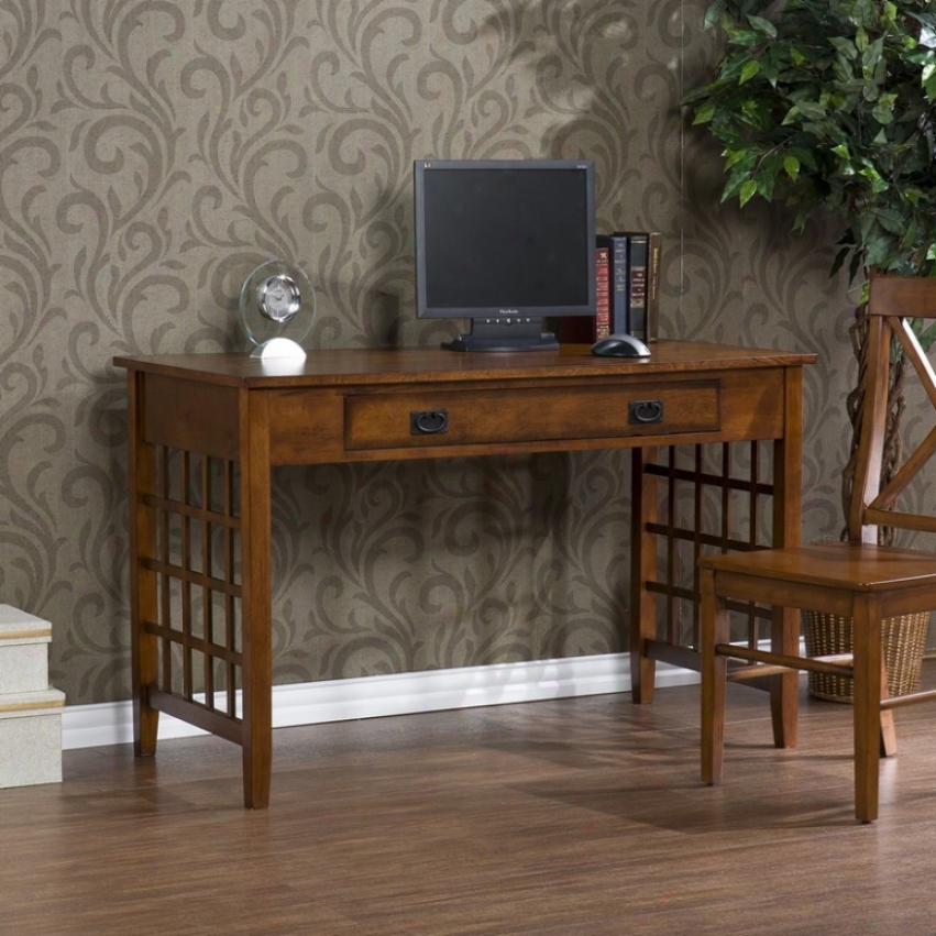 Home Office Computer Desk Lattice Delegation Style In Brown Mahoagny Finish