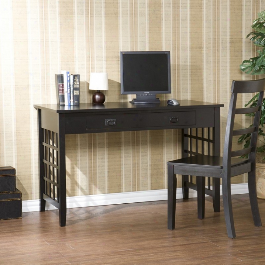 Home Office Computer Desk Lattice Mission Style In Black Finish