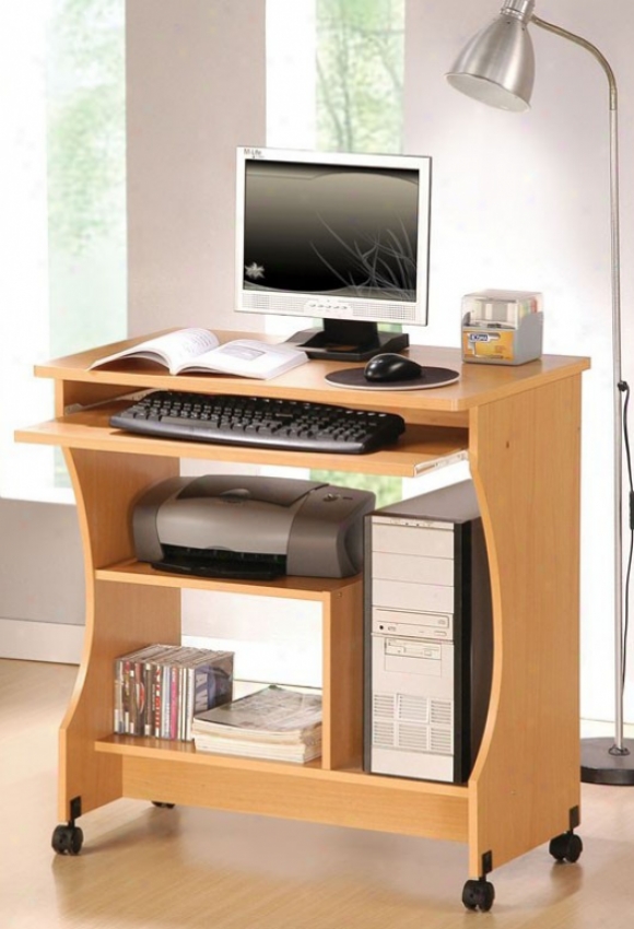 Close Office Computer Desk With Casters Maple Finish