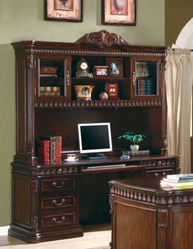 Home Office Computer Desk With Hutch In Rich Brown Finish
