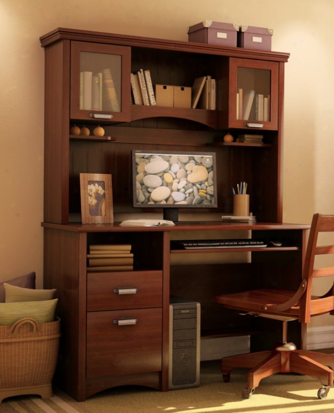 Home Office Computer Desk With Hutch In Sumptuous Cherry Finish