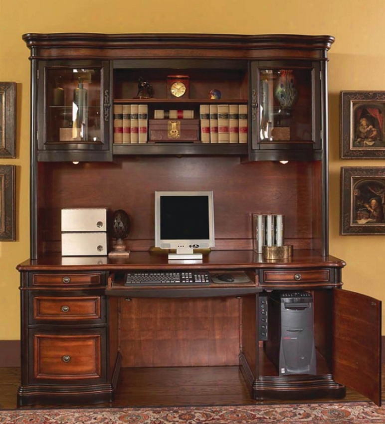 Home Station  Computer Desk With Hutch In Pair Tone Warm Brown Finish