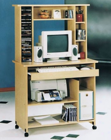 Home Office Computer Desk With Hutch Natural Finish