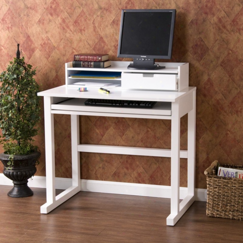 Hoke Office Computer Desk With Paper Shelf And Drawer In White