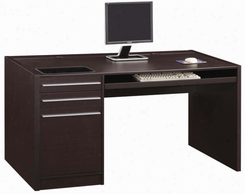 Home Office Computer Desk By the side of Storage Drawers In Cappuccino Finish