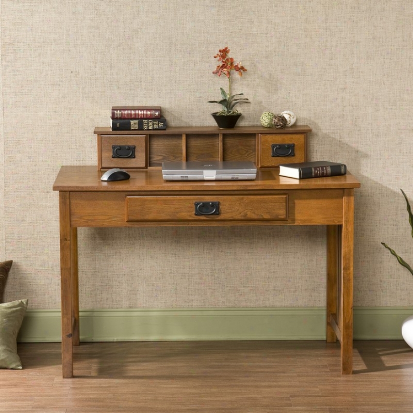 Home Office Computer Desk With Top Organizer In Mission Oak Finish