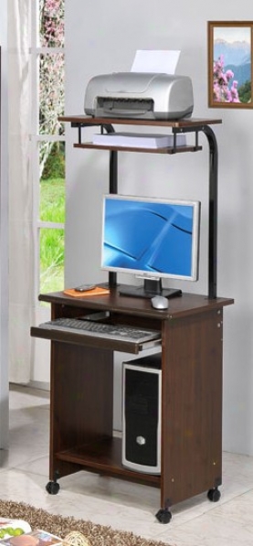 Fireside Service Comluter Desk By the side of Top Shelf In Dark Walnut Finish