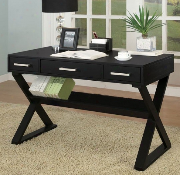 Homee Office Desk With Triangular Legs In Black Finish