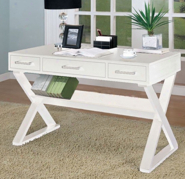 Home Office Desk With Triangular Legs In White Finish