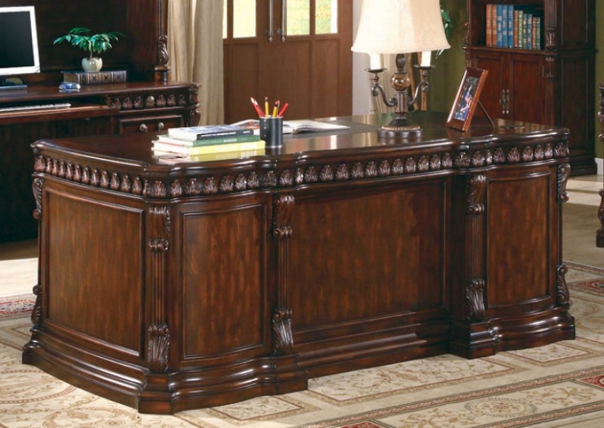 Home Office Executive Desk In Rich Brown Finish