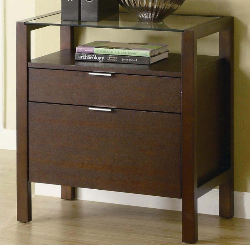 Home Office File Cabinet With Glass Top In Warm Dark Wood Finish