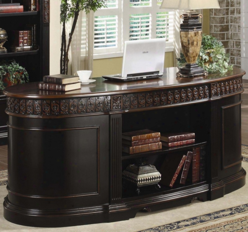 Home Office Oval Esecutive Desk With Seven Drawers In Two Tone Finish