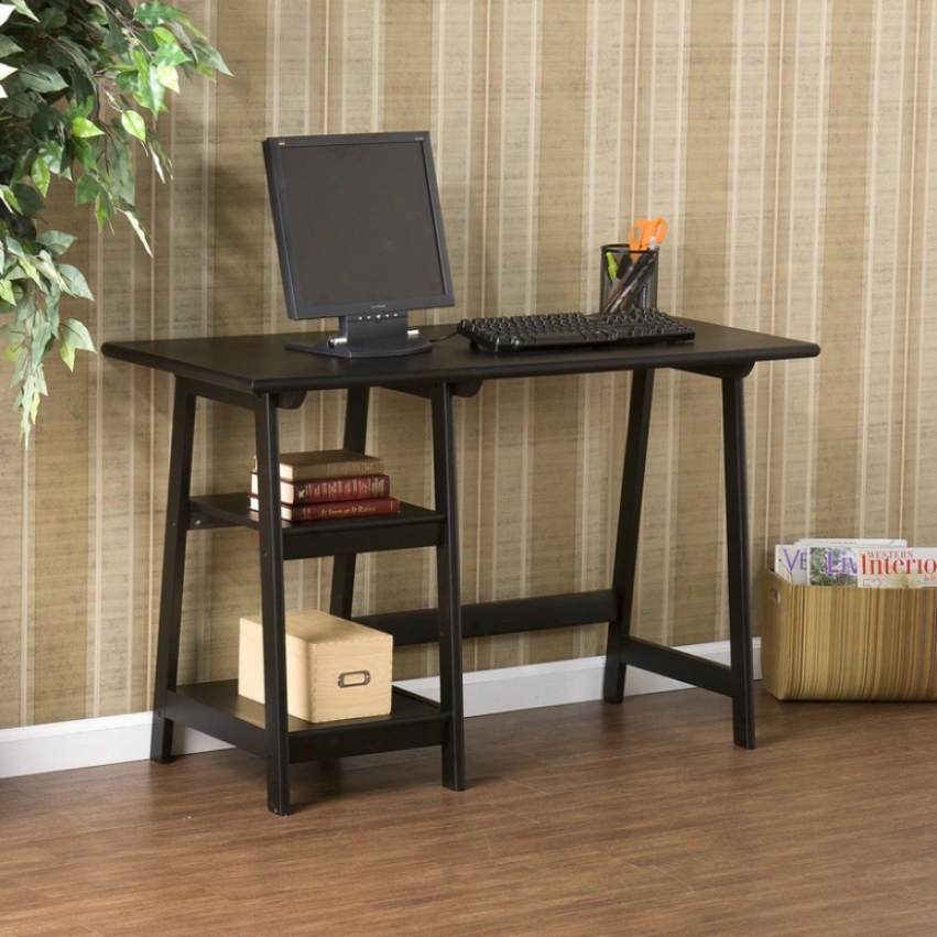 Home Office Writing Desk A Frame Shape In Black Finish