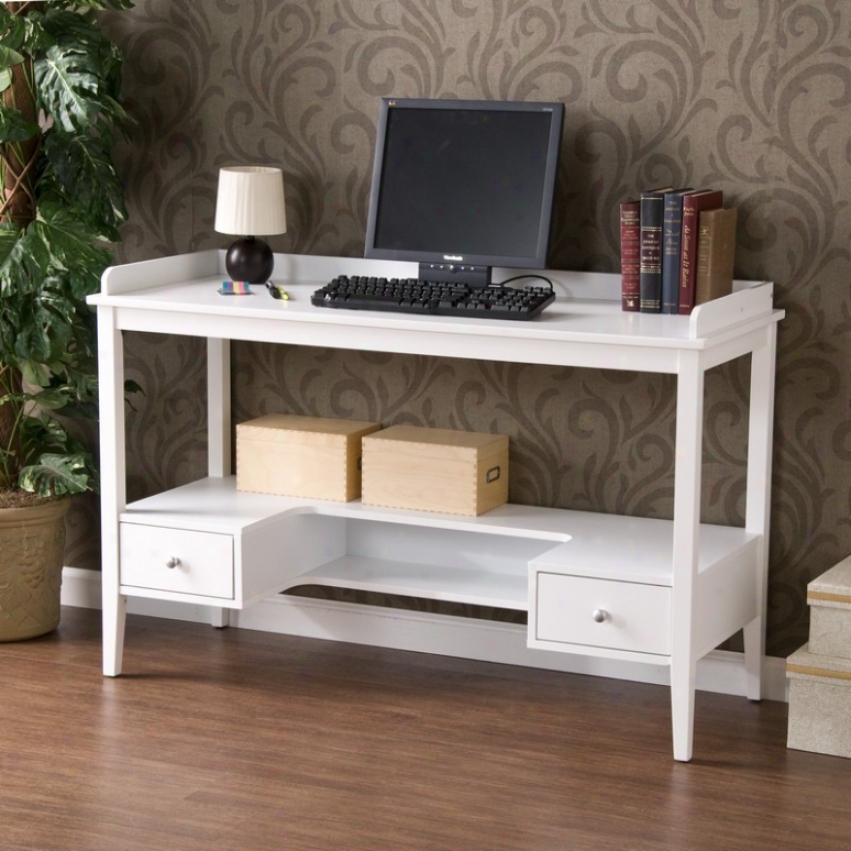 Home Office Writing Desk Lower Shelf And Drawers In White