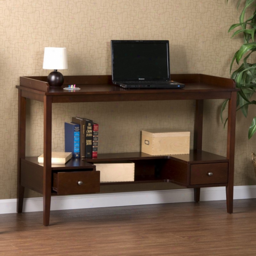 Home Office Writing Desk Lower Shelf And Drawers In Espresso