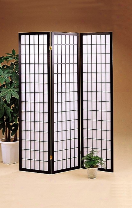 Japanese Style 3 Panel Black Framed Place Screen Divider