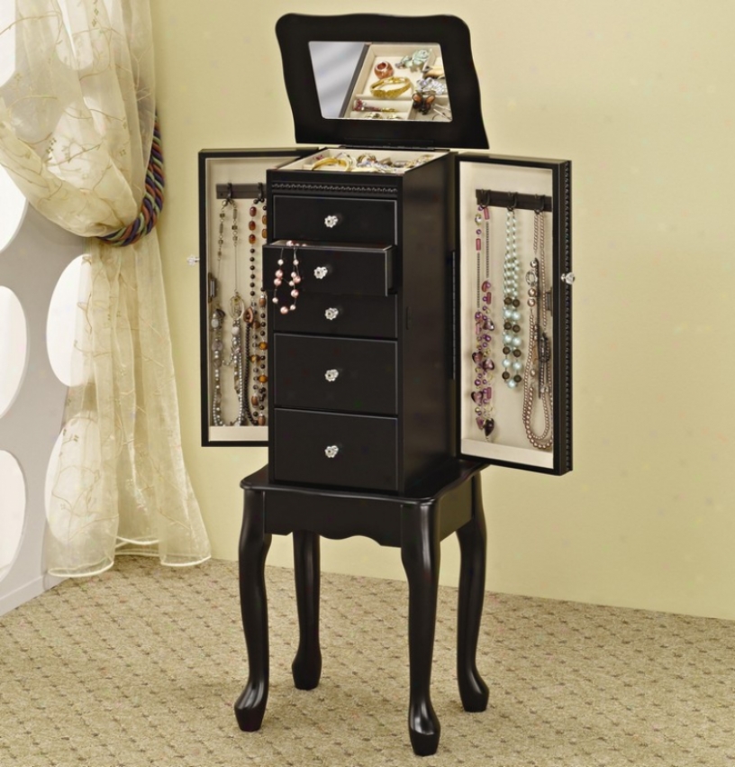 Jewelry Armoire Queen Anne Style Black Finisb