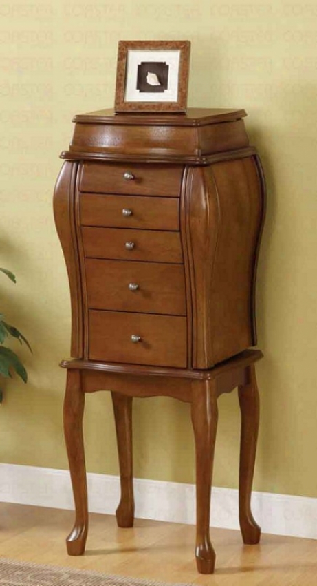 Jewelry Armoire Queen Anne Style In Antique Cherry Finish