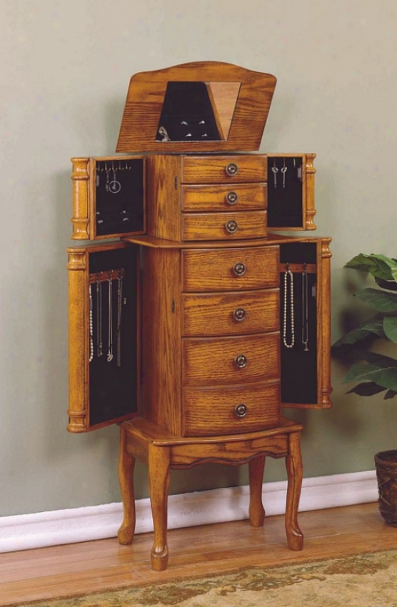 Jewelry Armoire Wkth Cabriole Legs nI Woodland Oak Finish