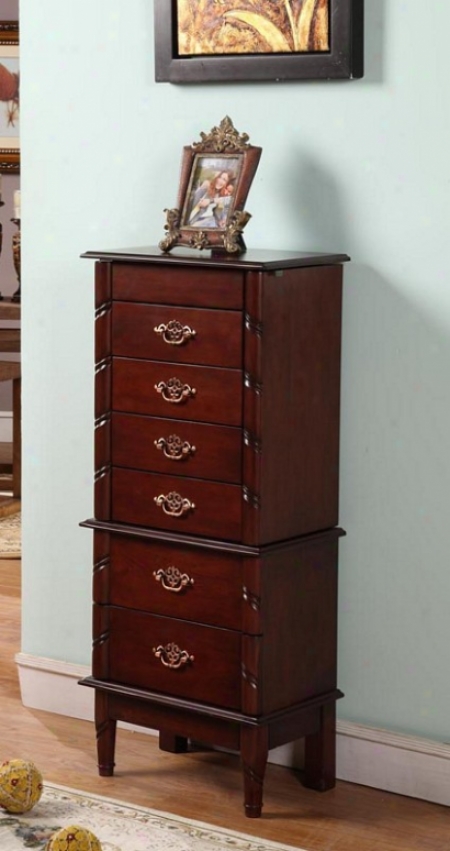 Jewelry Armoire With Curved Legs In Cherry Finish