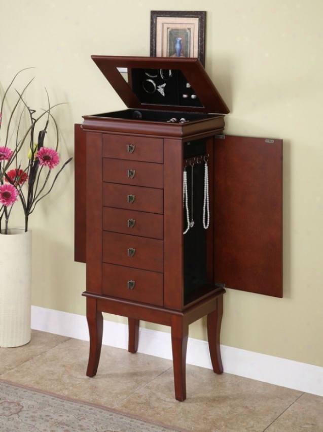 Jewelry Armoire With Flip Top Mirror In Marquis Cherry Finish