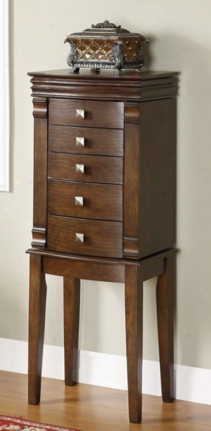 Jewelry Armoire With Flip Up Mirror In Walnut Finish