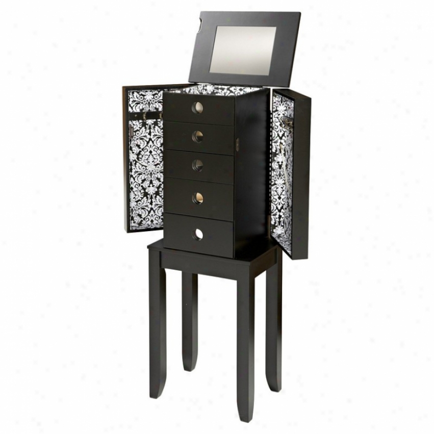 Jewelry Armoire With Flora In Black Finish