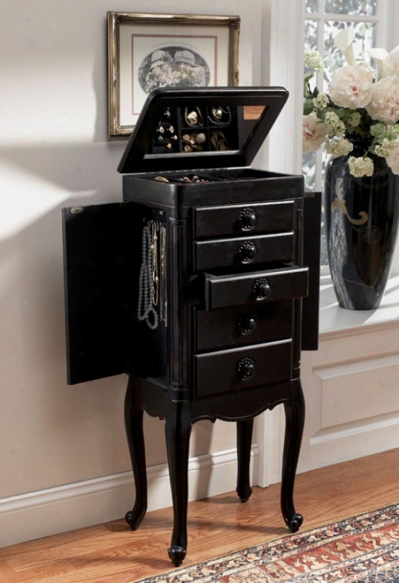 Jewelry Armoire With French Country Style In Antique Black Finish