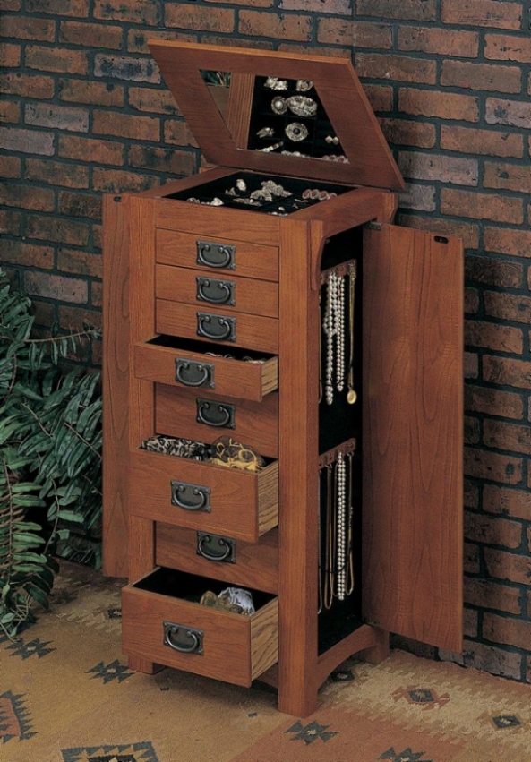 Jewelry Armoire With Mission Style In Mission Oak Finish