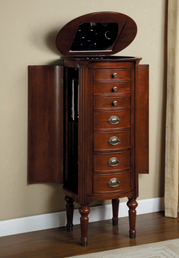 Jewelry Armoire With Oval Shaped Design In Marquis Cherry Finish