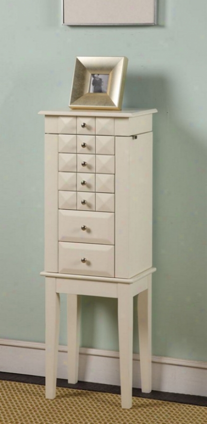 Jewelry Armoire With Pyramid Design Front In White Finish