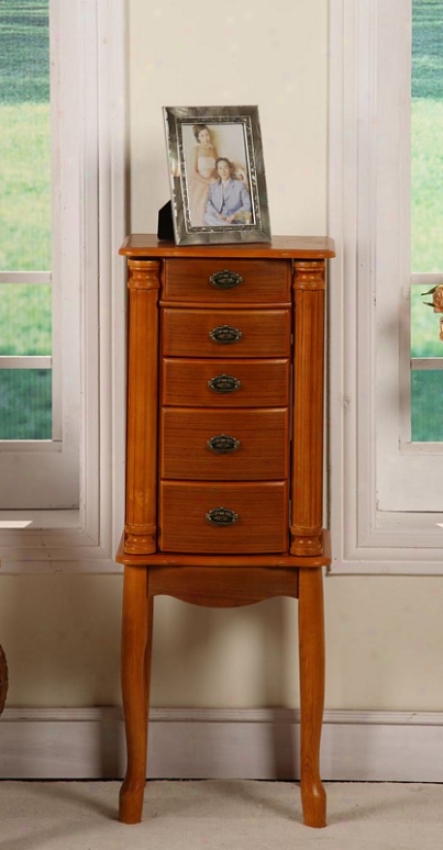 Jewelry Armoire With Awkward Skirt In Oak Finish