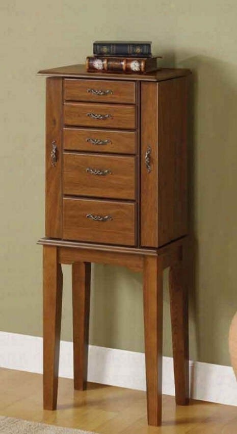 Jewelry Storage Armoire In Nut Brown Finish
