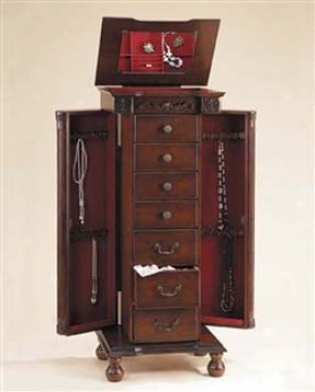 Jewelry Storage Armoire Walnut Finish