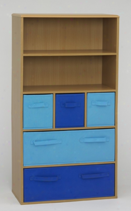 Kid's Storage Bookcase With Blue Canvas Drawers