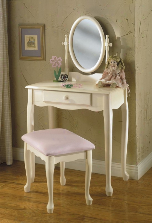 Kids Vanity Set With Queen Anne Legs In Off White Finish