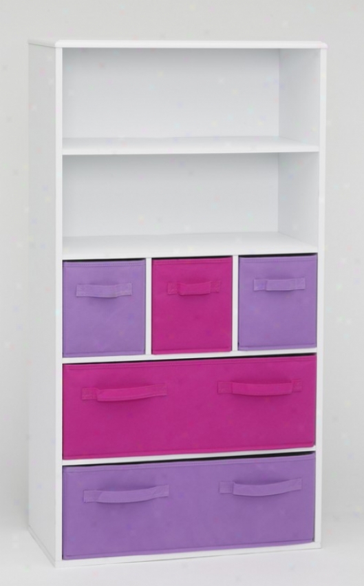 Kid's Pure Storage Bookcase With iPnk And Purple Canvas Drawers