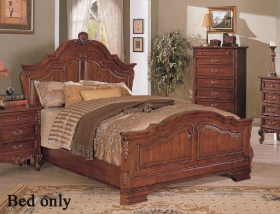 King Size Bed With Carved Detaips In Medium Brown Finish