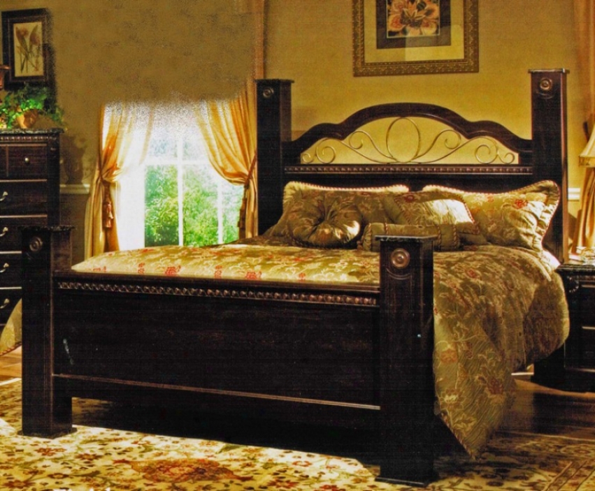 King Size Bed Witg Curly Metal Headbkard In Brown Finish