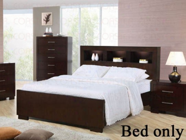 King Size Bed With Shelf Headboard In Cappuccino Finish