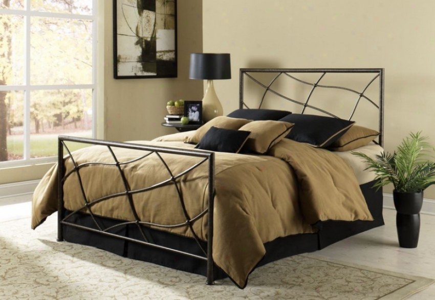 King Size Metal Bed - Sonata Contemporary Style In Speckled Sesame Finish