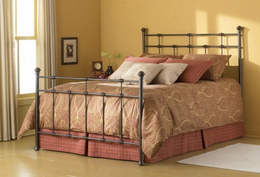 King Size Metal Bed With Frame - Dexter Transitional Design In Hammsred Brown Finish