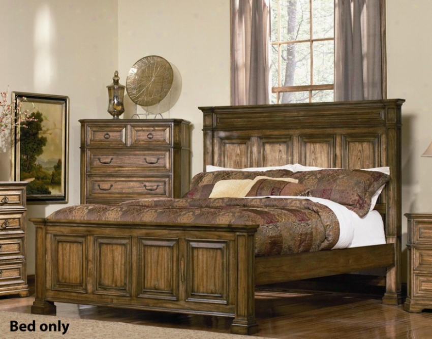 King Size Panel Bed In Warm Brown Oak Finish