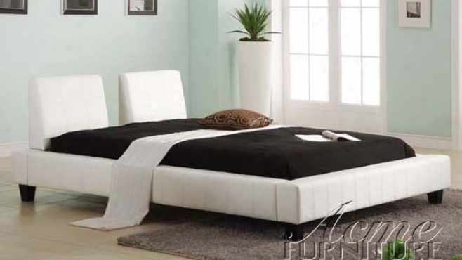 King Sizing Platform Bed In White Bycast Leather