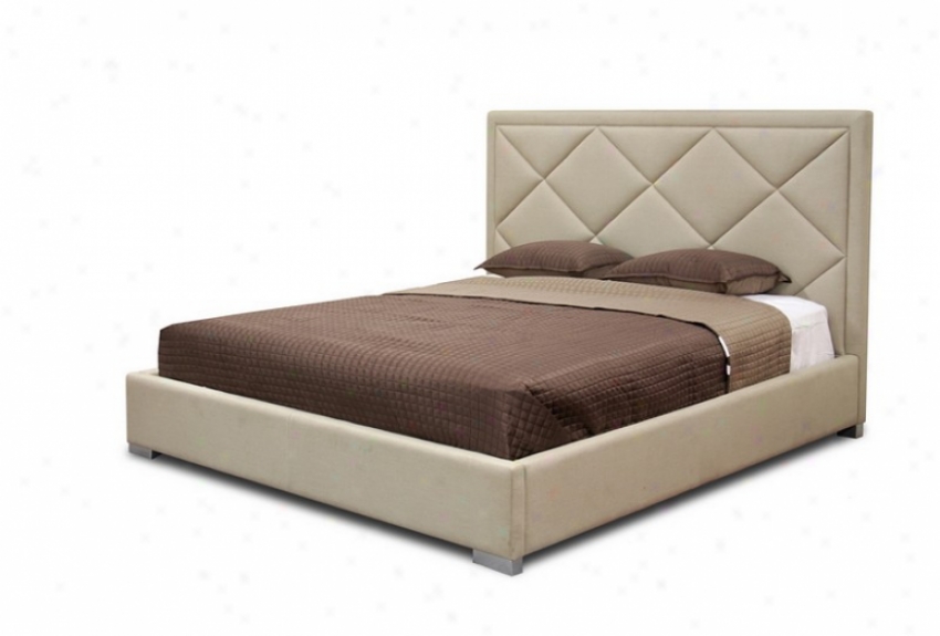 King Sizee Platform Bed With Diamond Quilted Headboard In Beige Linen