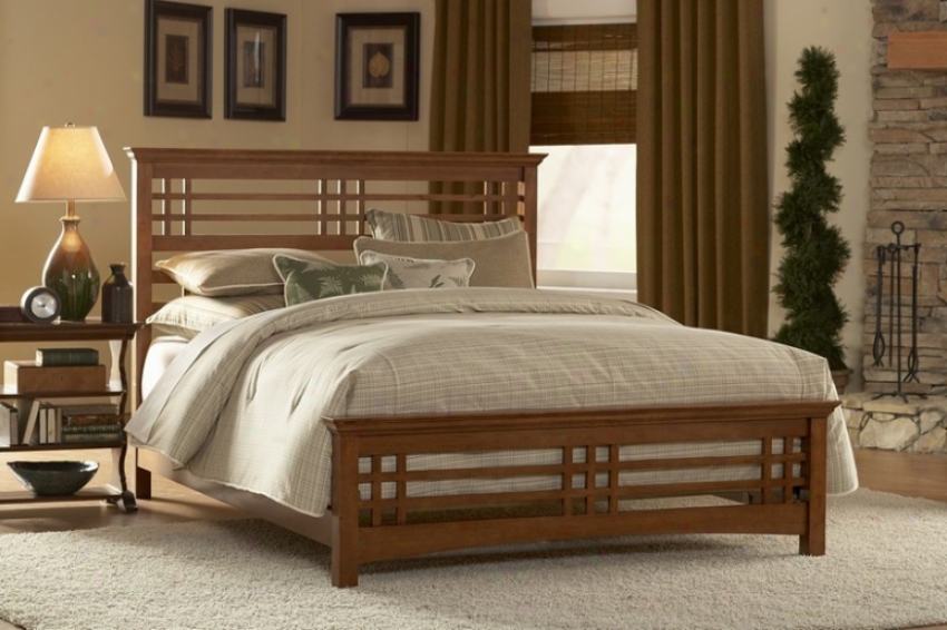 Sovereign Size Wood Bed With Rials - Avery Mission Style Design In Oak Finish